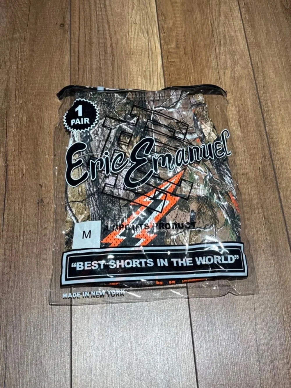 Eric Emanuel EE Camo Shorts Black and Orange Lightning Bolts Brand New Size M